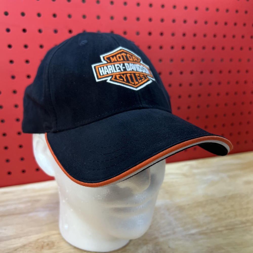 Harley-Davidson Men's Black Baseball Cap Size Medium Bar & Shield Orange Biker